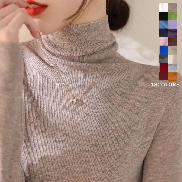 【全18色】ニット無地長袖ハイネック | 今季人気