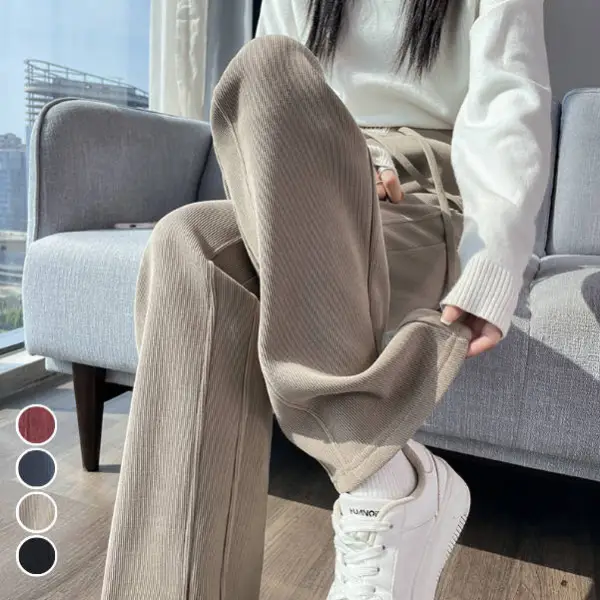 【全4色】カジュアルパンツ無地ハイウエスト｜通勤快適