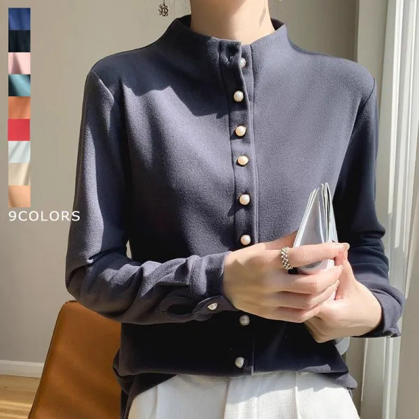 【全9色】シャツハーフネック無地 | 気質アップ