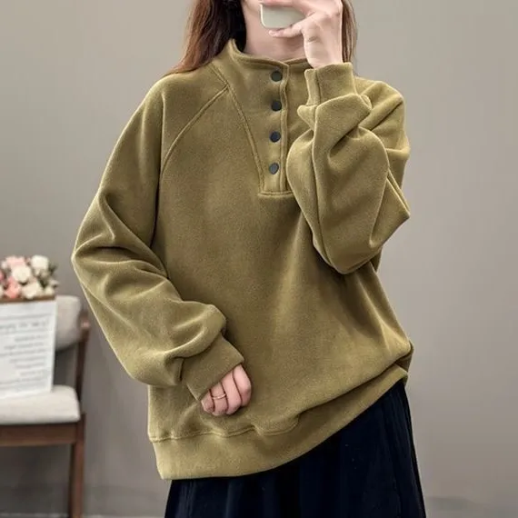 【全5色】スウェット無地長袖ボタン｜体型カバー