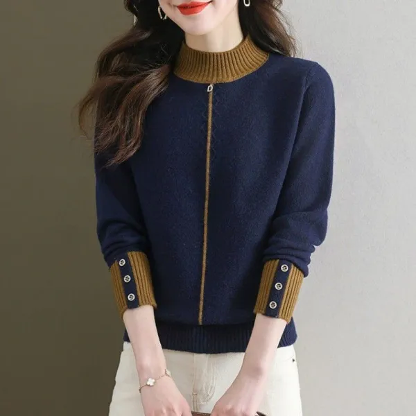 【全4色】ニットセーターハーフネック無地ボタン | 見逃し厳禁