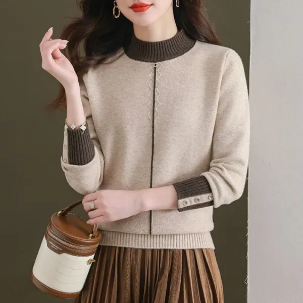 【全4色】ニットセーターハーフネック無地ボタン | 見逃し厳禁