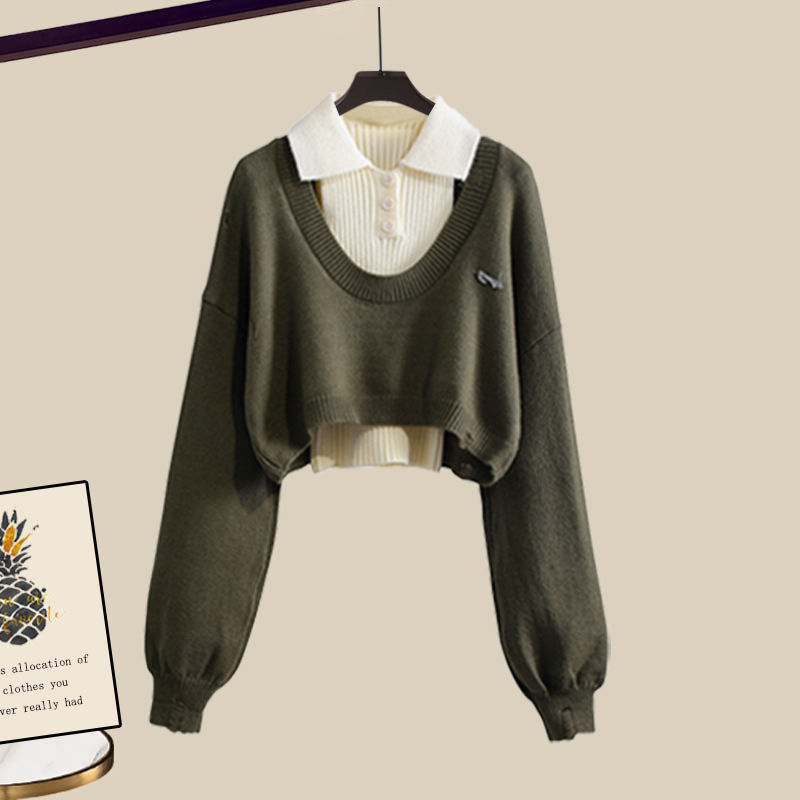 グリーン/セーター+アプリコット/トップス【２点セット】