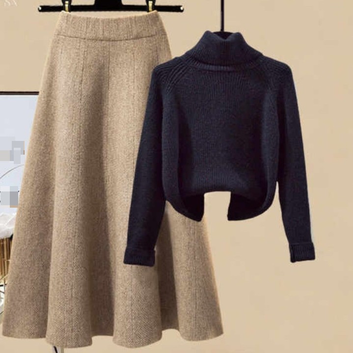 ブラック/セーター+ベージュ/スカート