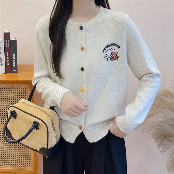 「奇跡の再販」 アルファベット 長袖 プリント 動物柄 ボタン シンプル カーディガン