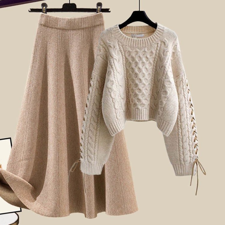 ベージュ/セーター＋ベージュ/スカート/2点セット
