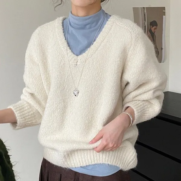 新作10%OFF今季トレンドニット長袖無地平日Vネックファッションニット・セーター