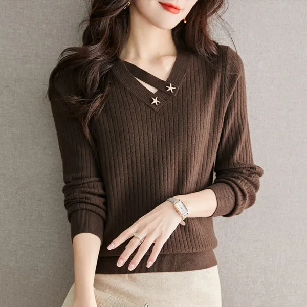 【全4色】ニットセーターVネックランダムティアード無地 | ファッション感満々