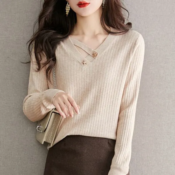 【全4色】ニットセーターVネックランダムティアード無地 | ファッション感満々