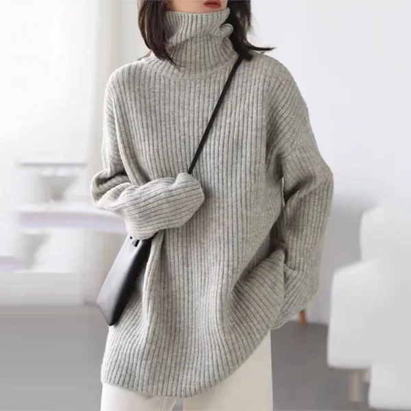 コーデの主役に！ 無地 柔軟加工 ニット ハイネック 長袖 カジュアル ニットセーター