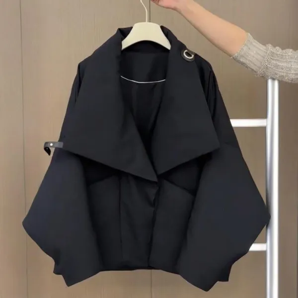 タイムセール開催中 今季マストバイ！新品殺到 ショート丈 折り襟 ジッパー 長袖 無地 韓国系 中綿コート