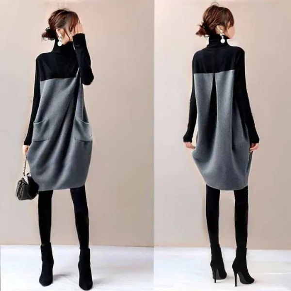 チュニック  タートルネック  春  新作  日本風  バイカラー