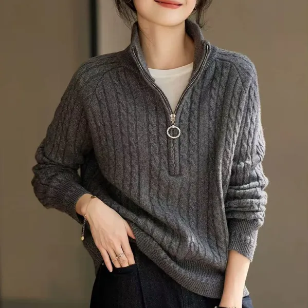 【全3色】ニットセータースタンドネックハーフ ジップ長袖｜大人のお洒落をキャッチ