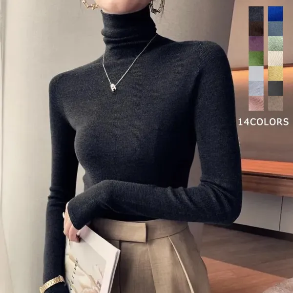 【全14色】ニット無地 長袖 オフタートルネック | トレンドアイテム