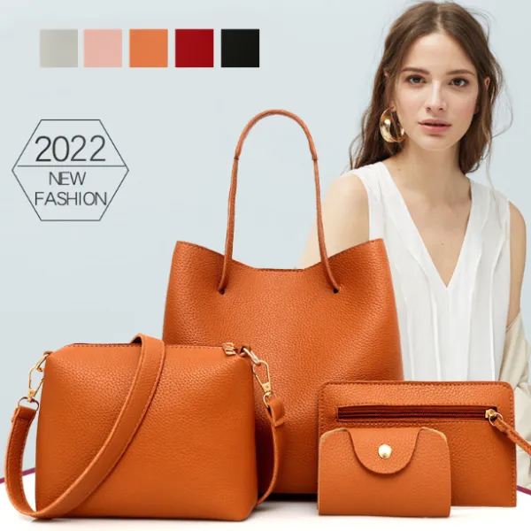 5色 格安 シンプル カジュアル 四点セット 肩掛け 切り替え 親子バッグ トートバッグ ブラック 黑 グレー