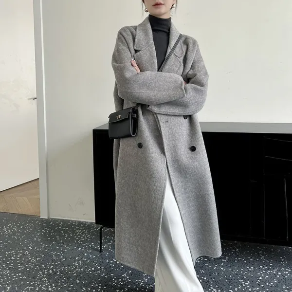 早い者勝ちです!折り襟長袖無地ロングシンプルコート