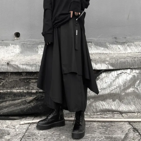 ヨウジヤマモトスタイルレイヤードハイウエスト無地ゆるいカジュアルパンツ