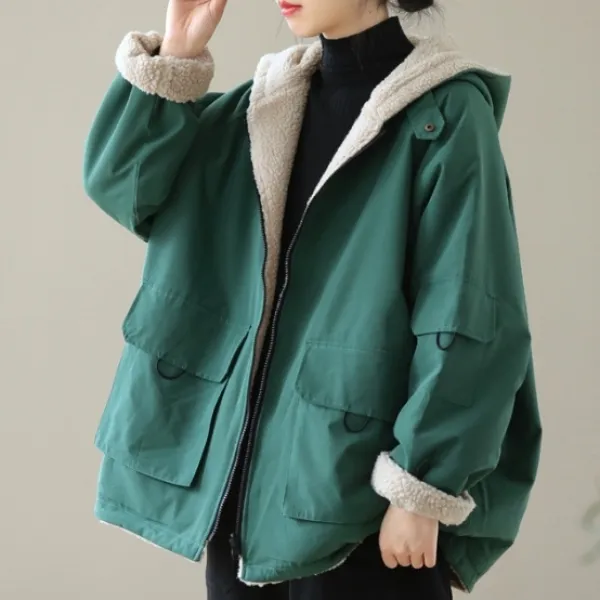 2way3色レディース防寒フード付きカジュアル中綿コート