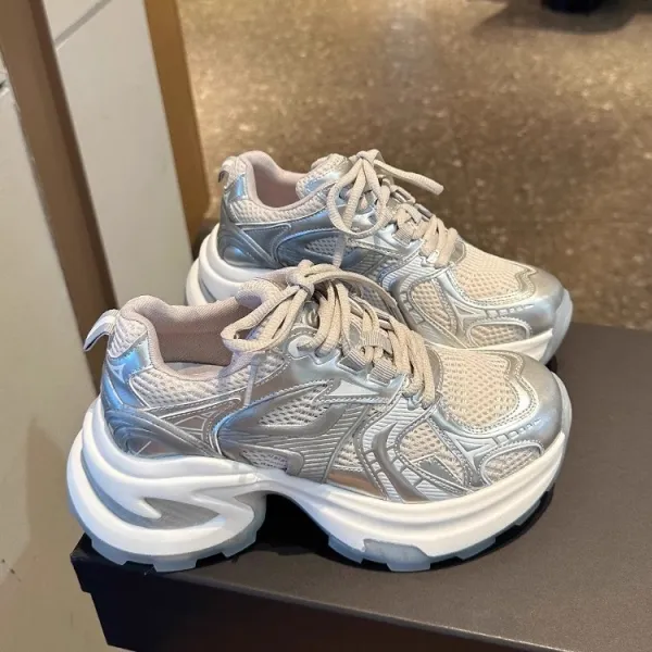 カジュアル  シルバー  スニーカー  厚底  通気性良い  春夏  新作  インスタ流行  流行  レディース