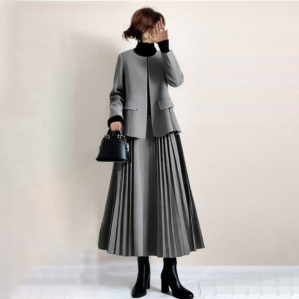 グレー /アウター+グレー/スカート/2点セット