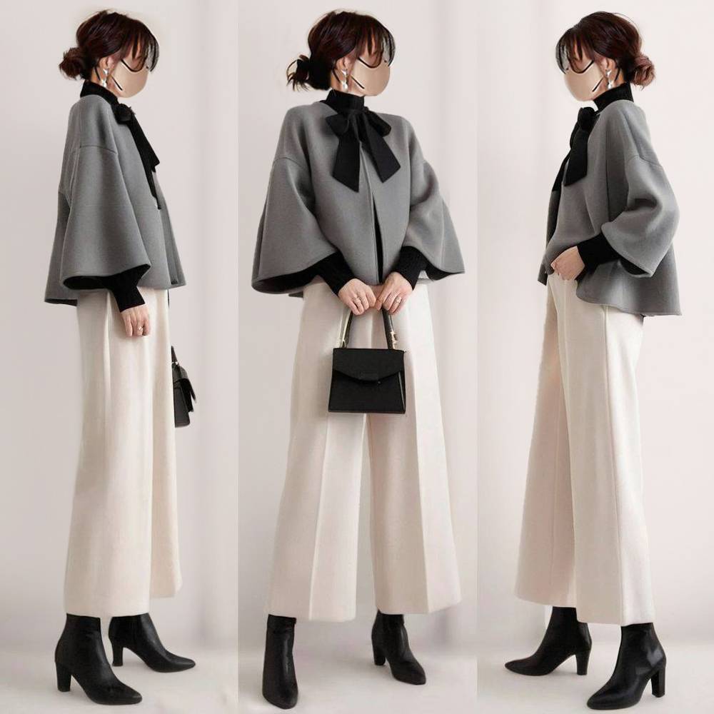 ライトグレー/コート+アイボリー/パンツ/2点セット