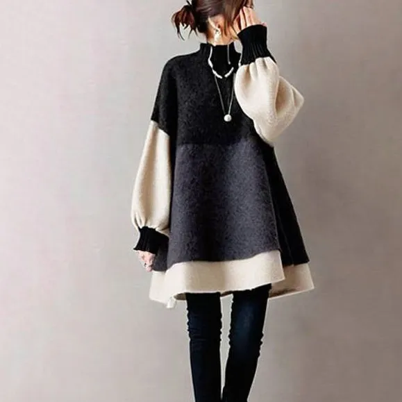 トレンドアイテム 切り替え 長袖 ハイネック 配色 ファッション セーター