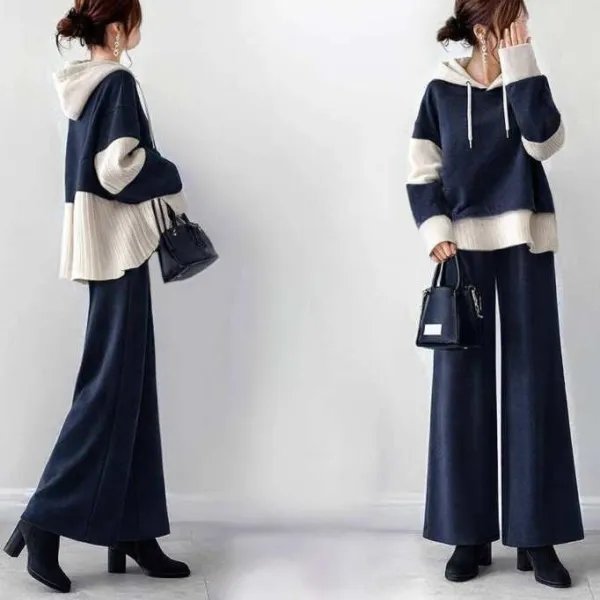 【２点セットアップ】切り替え  セットアップ  ロングパンツ  フード付き  春  新作  日本風  バイカラー
