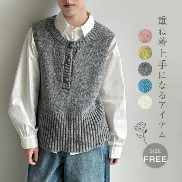 ニット ベスト トップス レディース 春秋 ニットトップス ニットベスト  クルーネック 可愛い 重ね着 レイヤード オフィス 無地 きれいめ カットソー 体型カバー プルオーバー ゆったり 体型カバー カジュアル シンプル 女性 お出かけ オシャレ