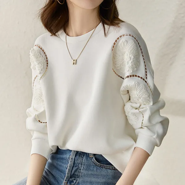 好印象MAX♡ プルオーバー ラウンドネック 長袖 プリント 透かし彫り ファッション パーカー/ジャージ