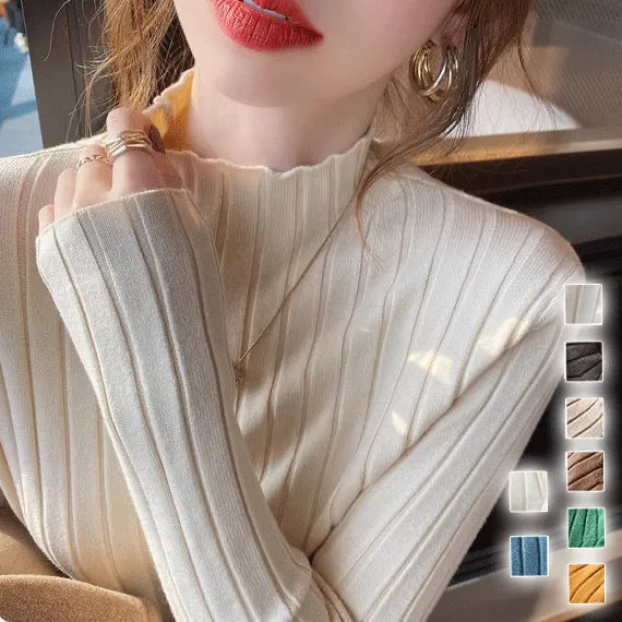 【全8色】ニットセーター無地長袖ハーフネック伸縮性あり｜着痩せ