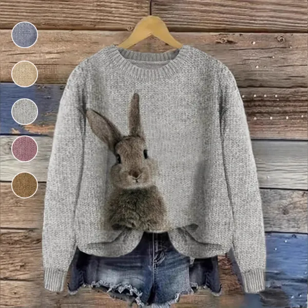 パーカー/ジャージニット動物柄ラウンドネック｜ゆったり可愛い