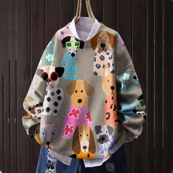 ニットセーター動物柄長袖ラウンドネック｜体型カバー