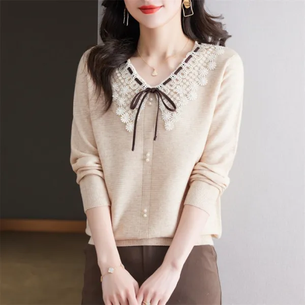 ニット  ニットトップス  春秋  ラウンドカラー  若く見え  フェイクレイヤード  インナー  新作  ニッチ  レディース  大きめサイズ