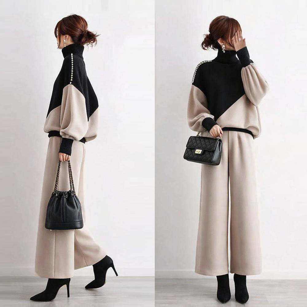 配色/トップス+アプリコット／パンツ/2点セット