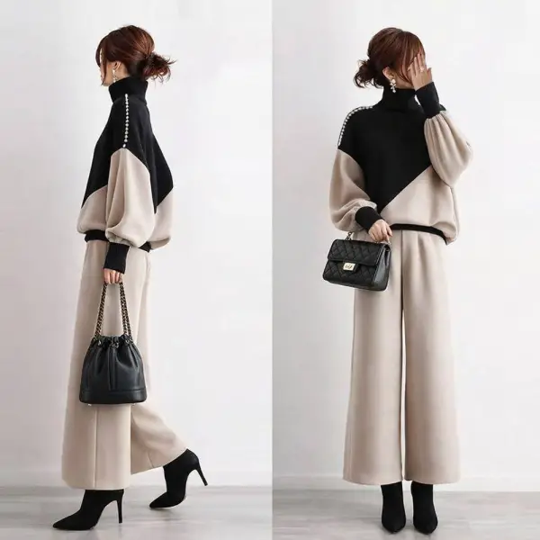 【単品注文】セットアップ 大流行新作 配色 切り替え 長袖 スタンドネック カジュアル トップス+アンクル丈（9分丈） パンツ