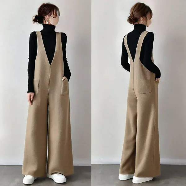 ジャンパースカートロング丈無地ポケット付きラシャハイウエスト｜おしゃれ度高め