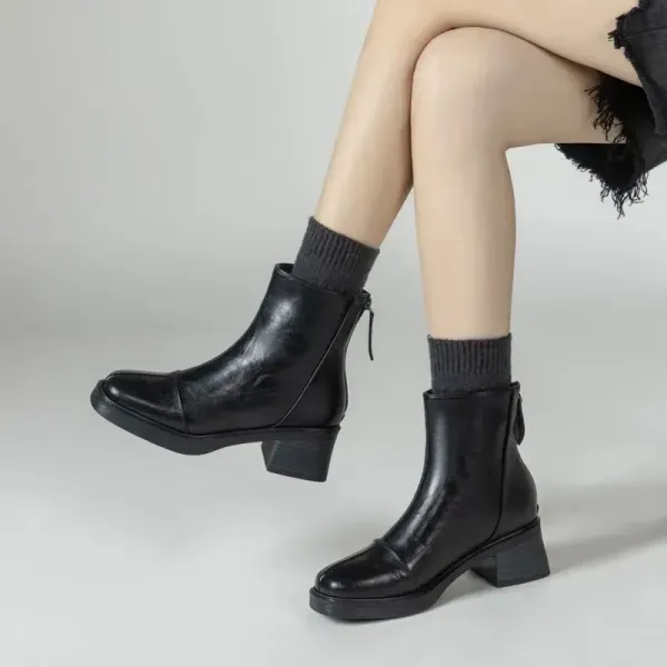 【全2色】ショート丈ブーツ/ブーティー チャンキーヒールスクエアトゥ | No.1 人気商品