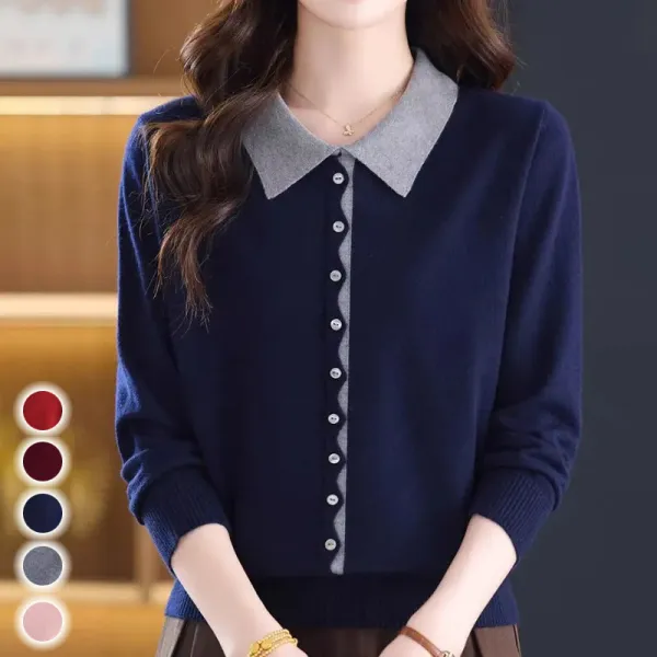 【全5色】ニットセーターPOLOネック ボタン 配色 長袖 |  レイヤード