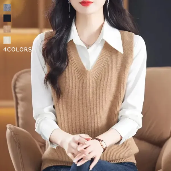 【全4色】ベストVネックノースリーブプルオーバーニット | 流行の予感