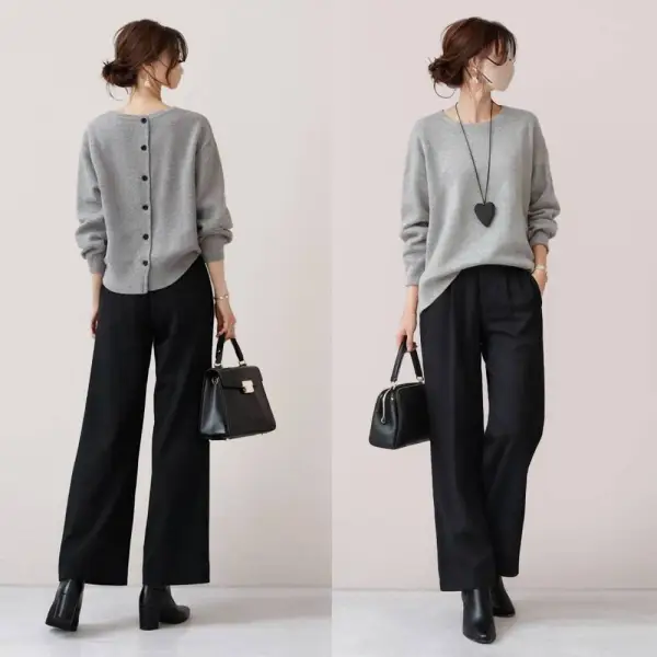 今だけお得にGET！【単品注文】完売前にチェック！2点セット 着回し力抜群 ボタン 長袖 ポケット付き トップス+無地 カジュアル パンツ