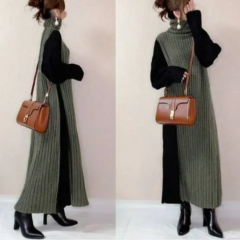 上品見え配色ニットワンピース｜2026年秋冬新作・大人可愛いバイカラーデザイン