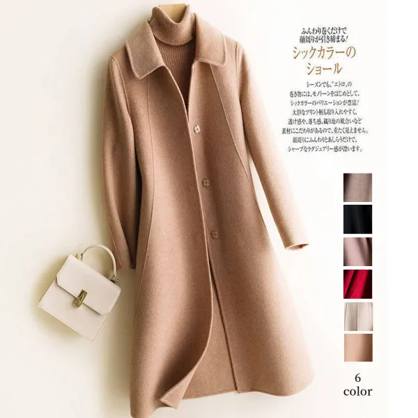 女性に大人気全6色無地折り襟日常通勤体型カバー定番コート