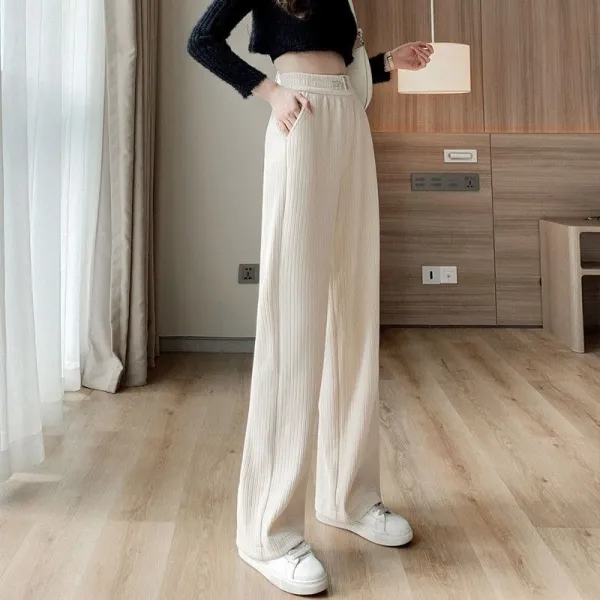 流行の予感 ハイウエスト ロング丈 無地 カジュアル ガウチョパンツ