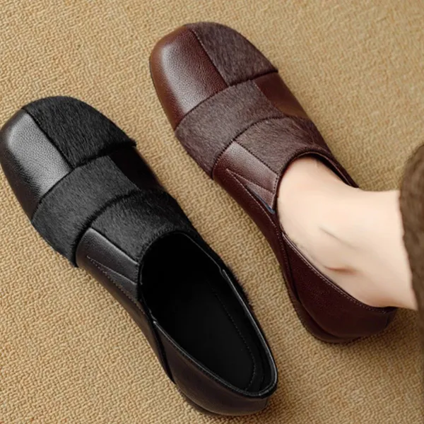 人気新作 カジュアル 無地 レトロ 切り替え フラットシューズ ブラック 黑