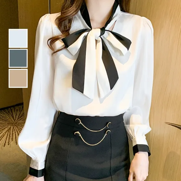 早い者勝ち フェミニン プルオーバー 混色 ブラウス ホワイト 白 ブルー 青