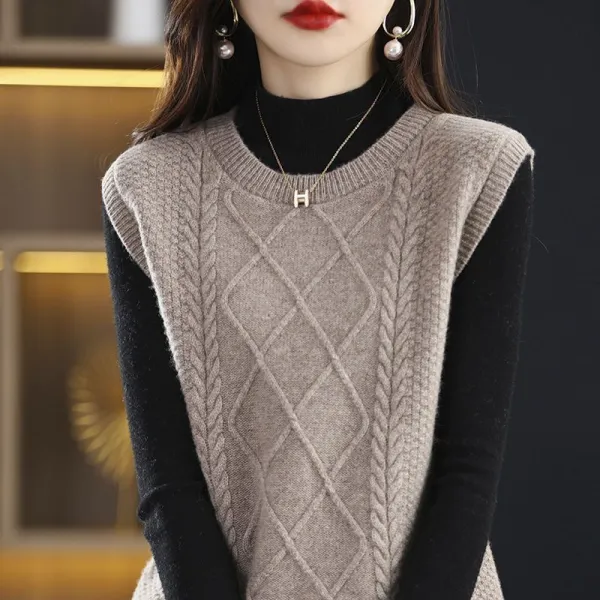 【全3色】ベストプルオーバーラウンドネックノースリーブニット無地｜冷え対策