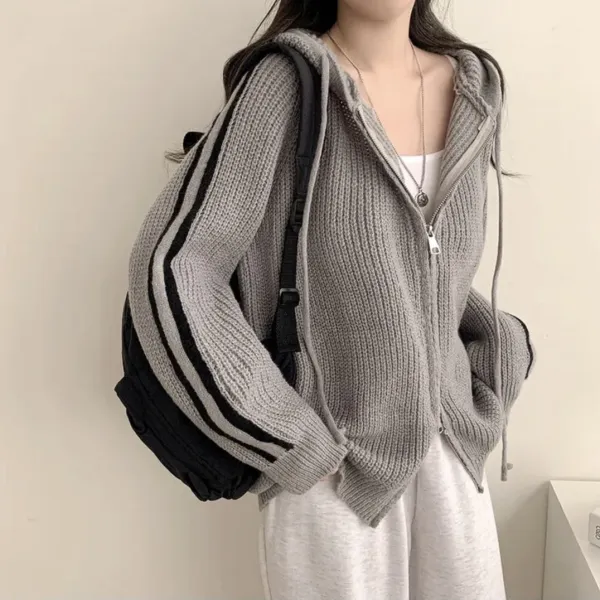 【全3色】カーディガン無地 ファスナー 長袖 フード付き | おしゃれ度高め