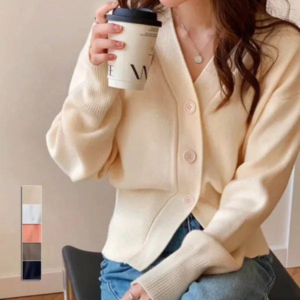 【全5色】ニットセーター無地長袖Vネック | 上品な可愛さ