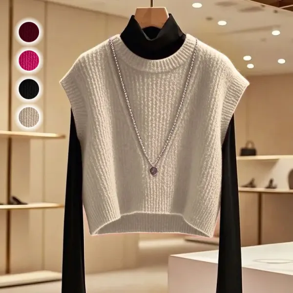 【全4色】ベスト無地ブラックニットラウンドネック|目を奪われるSALE在庫有り