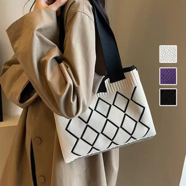 存在感抜群カジュアルOL/通勤シンプルチェック柄ホックショルダーバッグブラック黑ホワイト白SALE在庫有り